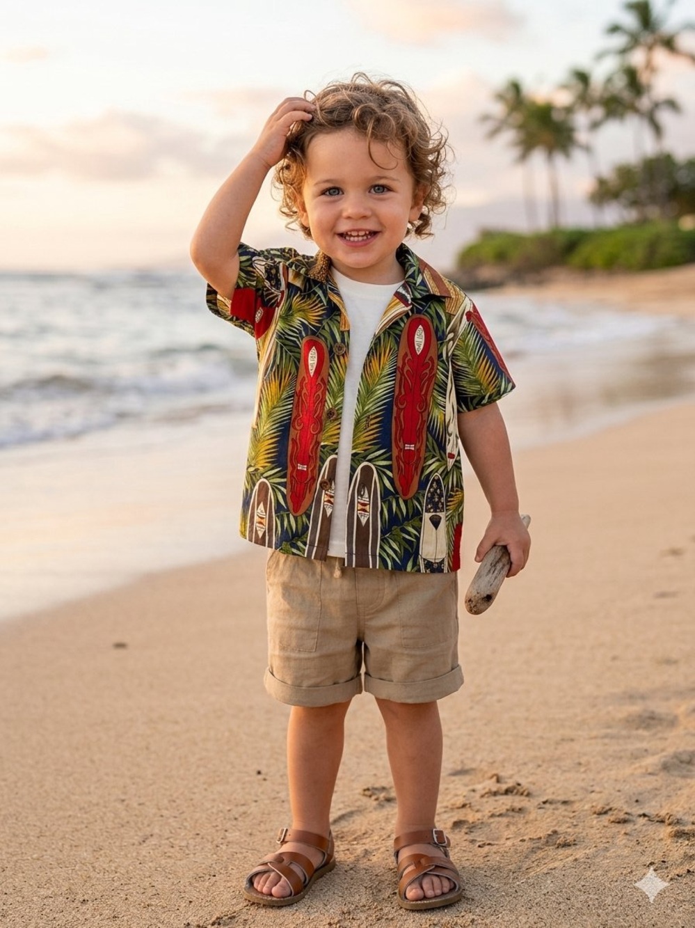 Nui Nalu Boys Tropical Surf Print Short-Sleeve Shirt - Green & Red